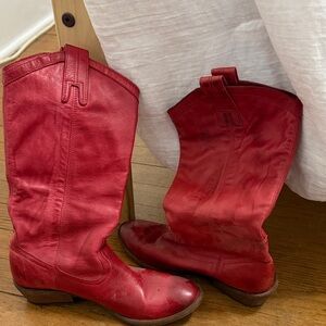 Red Leather Mid-Calf Women's Boots